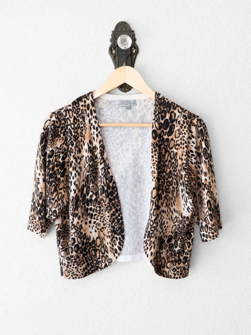 Joseph A Cardigan Womens XL Leopard Animal Print Cropped Open Front Shrug Bolero